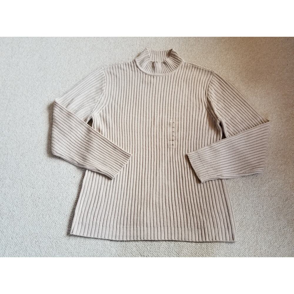 NWT Mens Sweater-VIA EUROPA-"limestone" beige rib-knit mock-neck pullover ls-XL